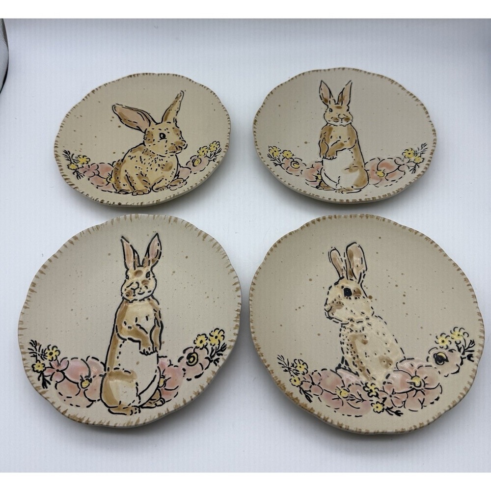 Set Of 4 Spectrum Designz Pink Floral Bunny 6" Salad/Appetizer Plates